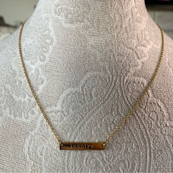 Jook Nona "Inspire"Gold Bar Necklace Dainty Inspirational 18K Gold-Plated 17.5"L - Picture 4 of 13
